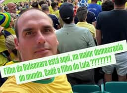 Eduardo Bolsonaro vai a jogo do Brasil e provoca: "Cadê o filho do Lula?"