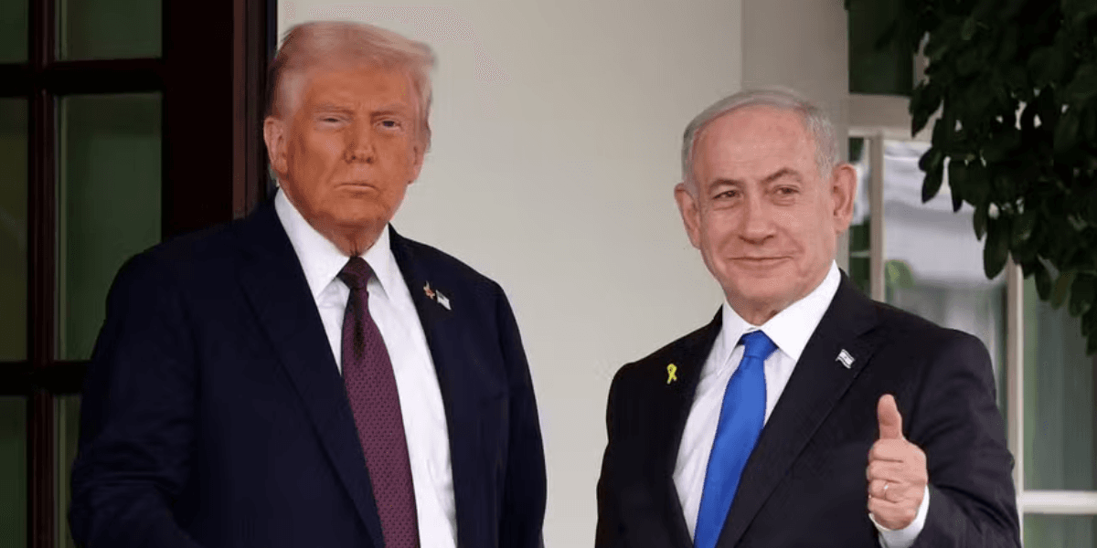 Donald Trump e Benjamin Netanyahu em encontro na Casa Branca — Foto: ALEX WONG / Getty Images