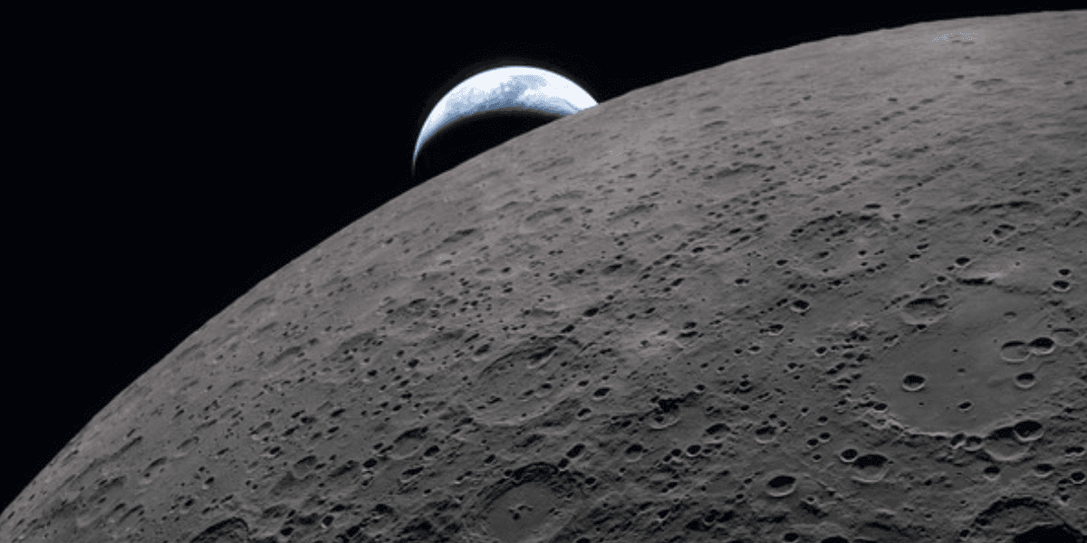 Nascer da Terra visto da órbita do lado oculto da Lua — Foto: HANDOUT / NASA 